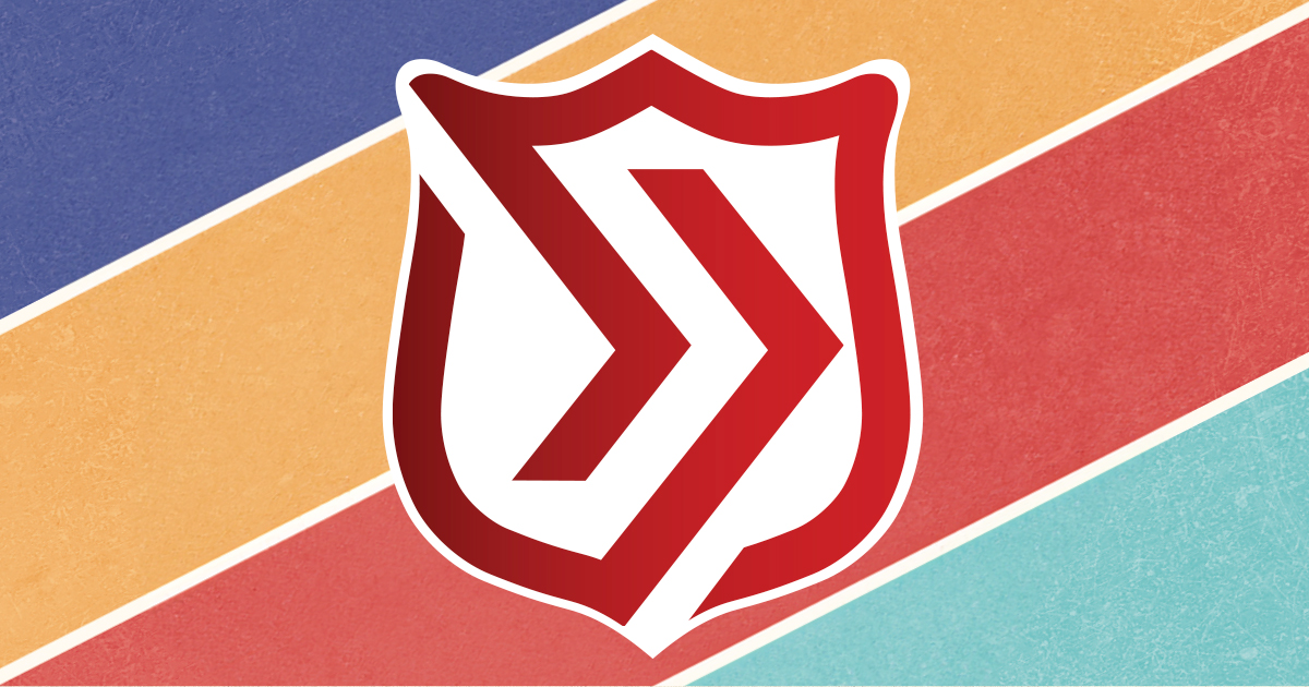 A stylized Salvation Army shield with arrows